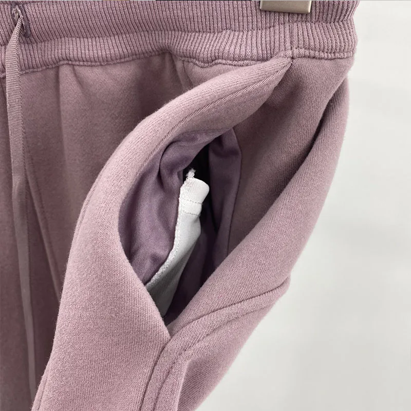 Lulu Women High Waist Pants Winter Warm Cotton Running Fitness Jogging Pant Gym Workout Pocket Drawstring Elasticity Sweatpants