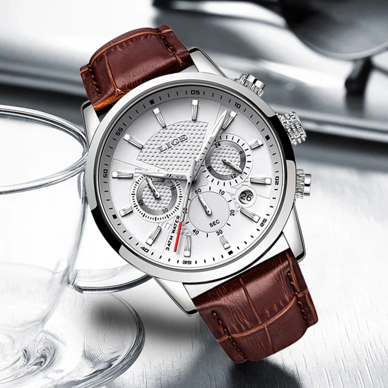 

2022 LIGE Watches Mens Top Brand Luxury Casual Leather Quartz Men's Watch Business Clock Male Sport Waterproof Date Chronograph