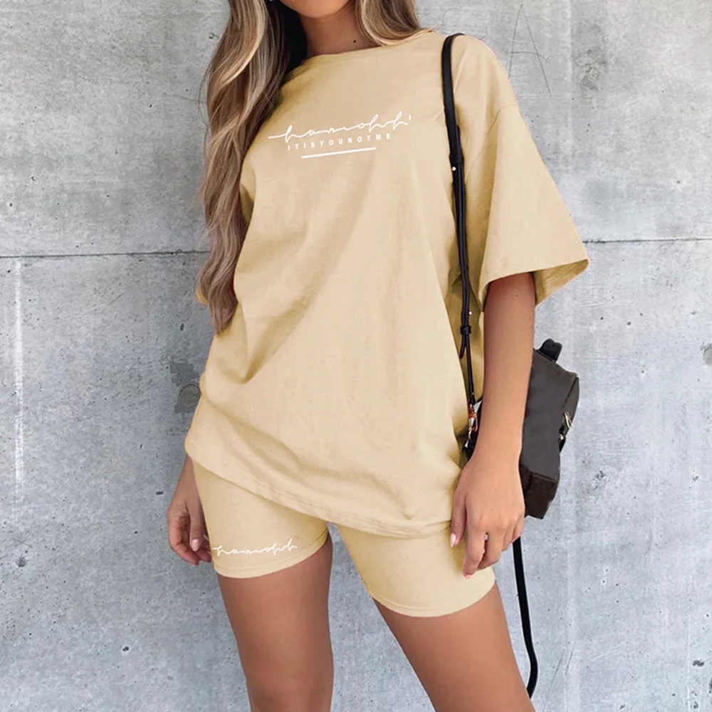 

SeigurHry Women Letter Printed Short Sleeve Shirt Loose Crop Tops and Bodycon Short Outfits Casual 2 Piece Tracksuit Loungewear