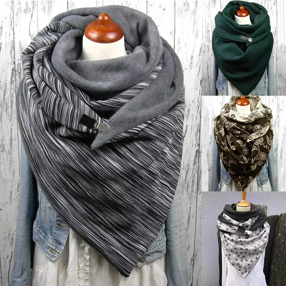 

Women Winter Butterfly Star Print Button Soft Neck Wrap Thick Warm Scarf Shawl