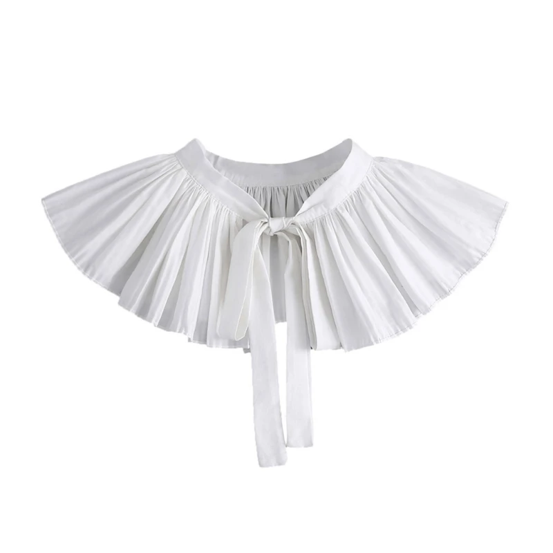 Women Girls Collar Casual Romantic Pleats Designed False Collar Shirt Dress Ornamental Shawl Accessory White