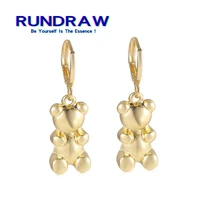 rundraw ladies fashion cute gold silver color bear pendant earrings personality punk party tassel jewelry for women gifts