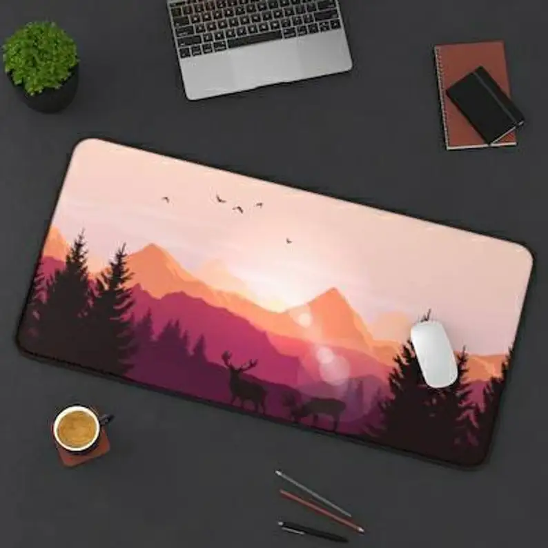 

Mountain Trees Sunset Desk Mat, Large Mouse Pad, Full Desk XL Extended Gaming Mouse Pad, Laptop Computer Keyboard Mousepad