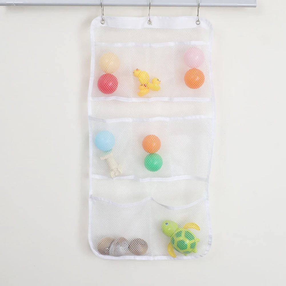 

6 Pocket Bathroom Shower Hanging Mesh Organizer Bath Organizer Bag Curtain Rod Liner Hooks Curtain Shower Bags