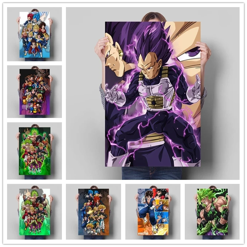 Posters de Dragon Ball de Arte de pared de Anime clásico Japonés, Vegeta, pinturas en lienzo, imágenes HD para decoración del hogar de dormitorio de niños, estampado de Goku