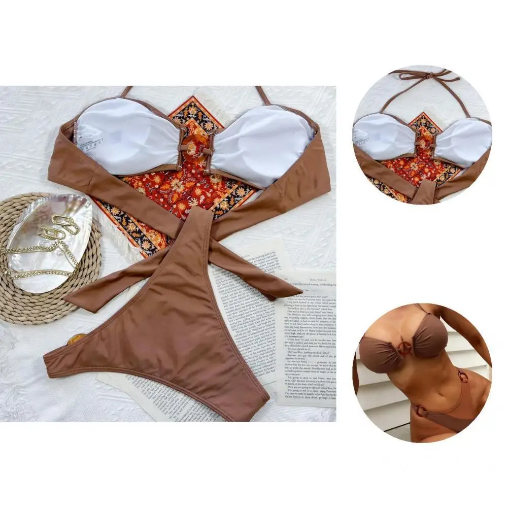

1 Set Great Swimming Suits Good Texture Attractive Bikini Panties Women All-Match Solid Bikini Tops Panties Set