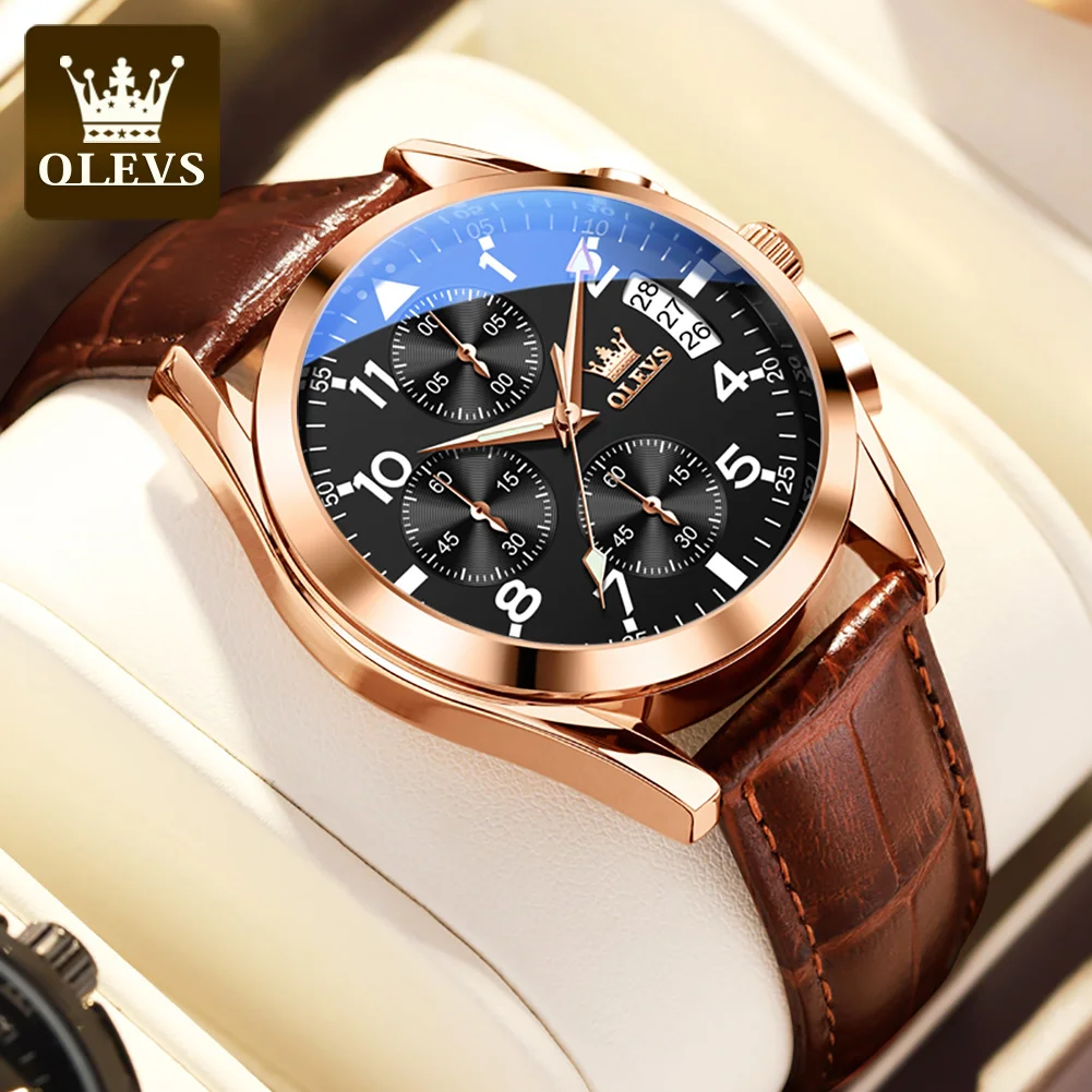 

OLEVS Luxury Brand Chronograph Auto Date Quartz Business Men Watch Waterproof Leather Sport Wrist Watch Man Clock reloj hombre