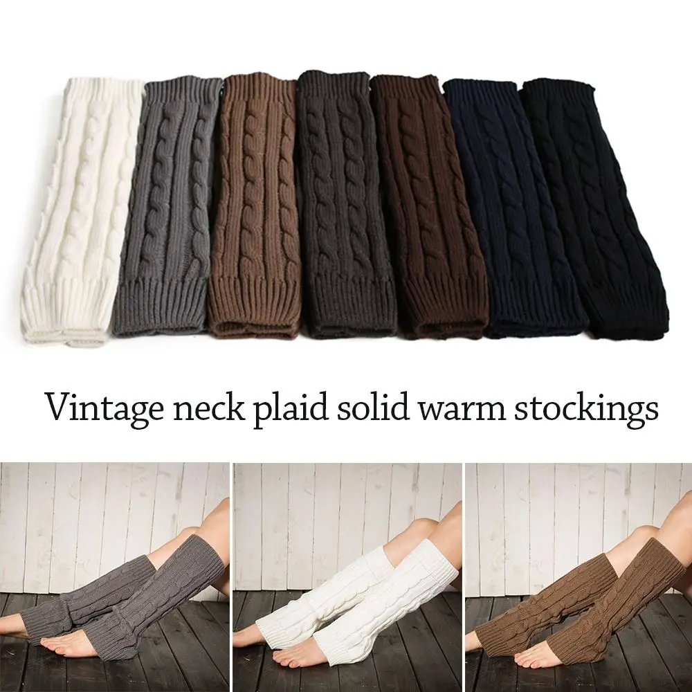 

Winter Warm Furry Wool Solid Color Warm Leggings Knitted Long Socks Leg Warmers