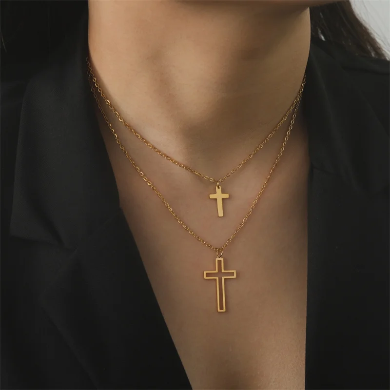 

Gothic Cross Necklaces For Women Choker Layered Stainless Steel Classic Collar Neck Chain accesorios para mujer Party Jewelry