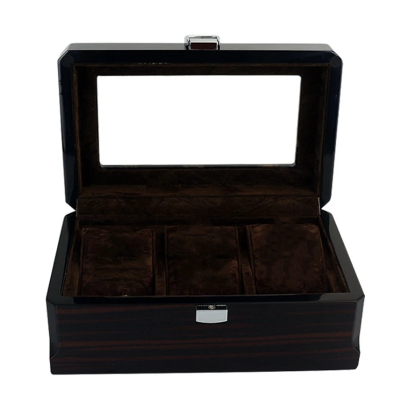 

Luxury 3 Slots Wooden Watch Display Case, Glass Topped Wooden Watch Display Case Watch Jewelry Organizer