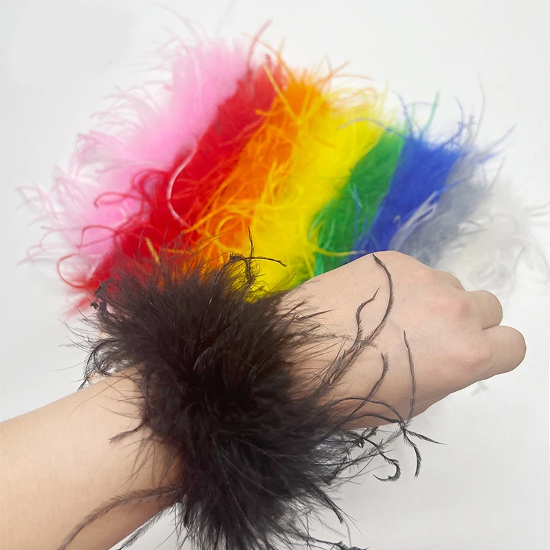 

Multi-Colored Feather Wrist Sleeve Winter Soft Fluffy Arm Sleeves Women Girls Cuff Slap Cosplay Party Costume Accessory Fashion