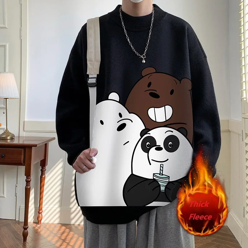 

Пуловеры Youth с рисунком трех медведей из мультфильмов, плотный джемпер, теплый однотонный свободный одежда для пар свитер с длинным рукавом