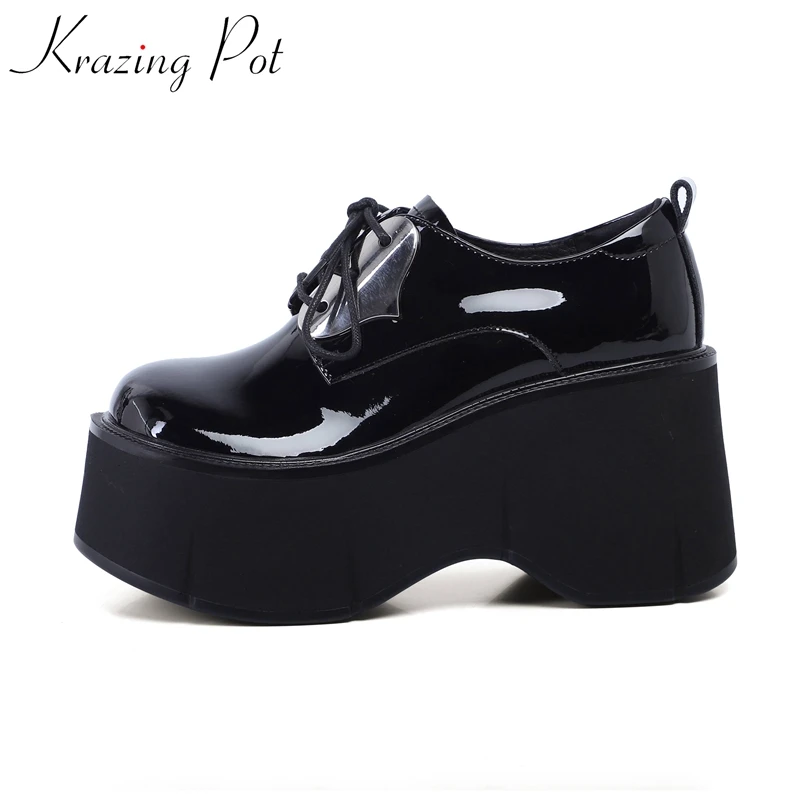 

Туфли Krazing Pot из бычьей кожи с круглым носком, на очень высоком каблуке, водонепроницаемые, в стиле панк, на шнуровке, туфли-лодочки с металлическими застежками, летняя обувь для отдыха