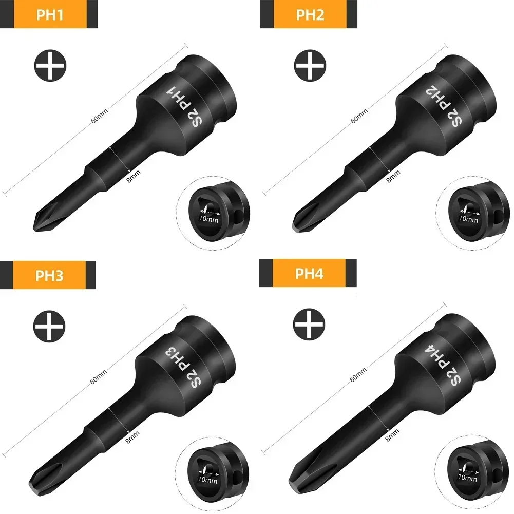 Крестовая отвертка торцевой адаптер 3/8 дюйма PH1 PH2 PH3 PH4 хромированная