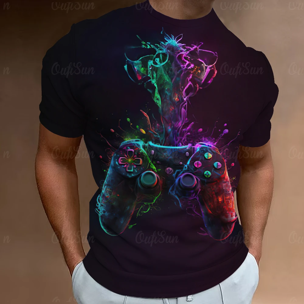 

2023 Summer Men'S Clothing 3d Gaming Machine Print Funny T-Shirts Casual Short Level Top Tee Party Cool Handsome Shirt For Man