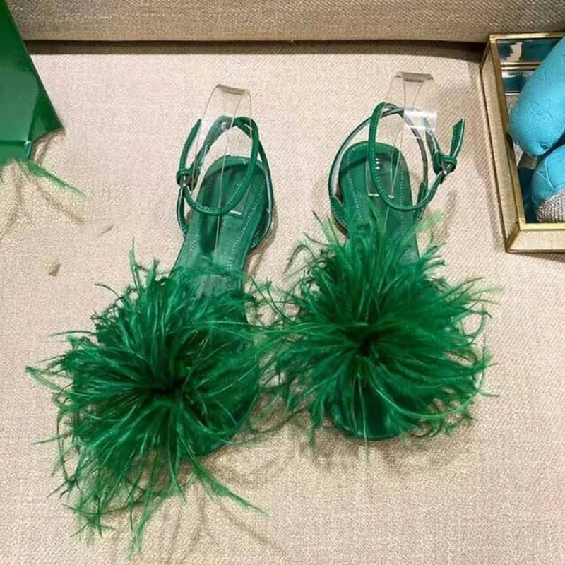 Шлепанцы женские с мехом сандалии на плоской подошве Роскошные повседневная