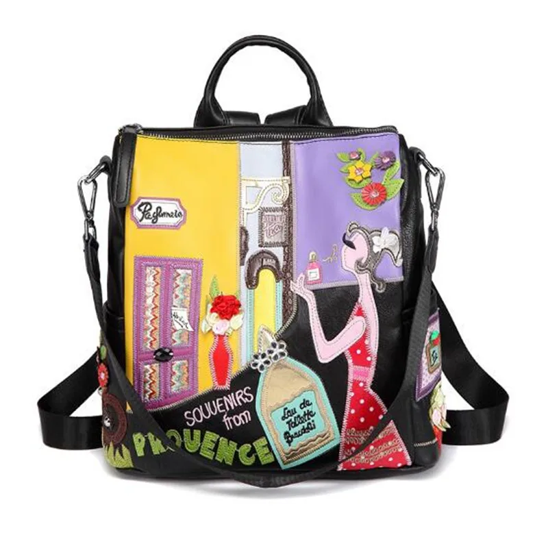 

Новинка 2022, рюкзаки с вышивкой и мультяшным рисунком для женщин, забавный женский дорожный рюкзак, сумки на плечо, кожаный дизайнерский женский кошелек