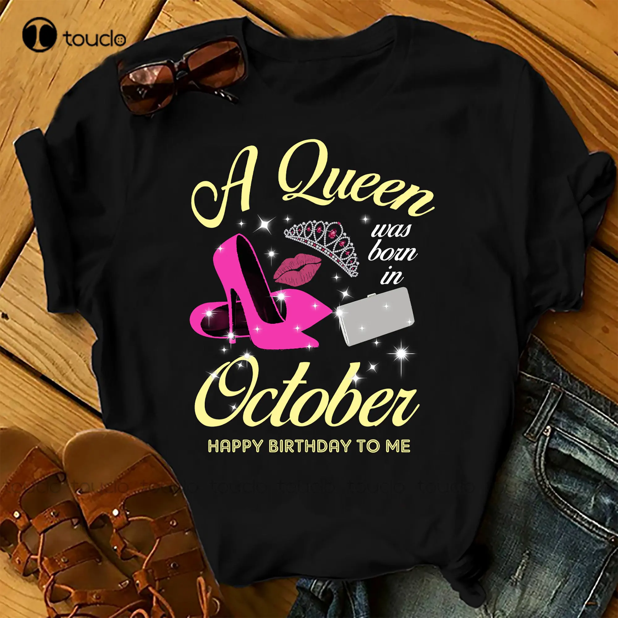 

Personalised Custom Birthday Month T-Shirt A Queen Was Born In October Shirts Women Birthday T Shirts Summer Tops Beach T Shirts