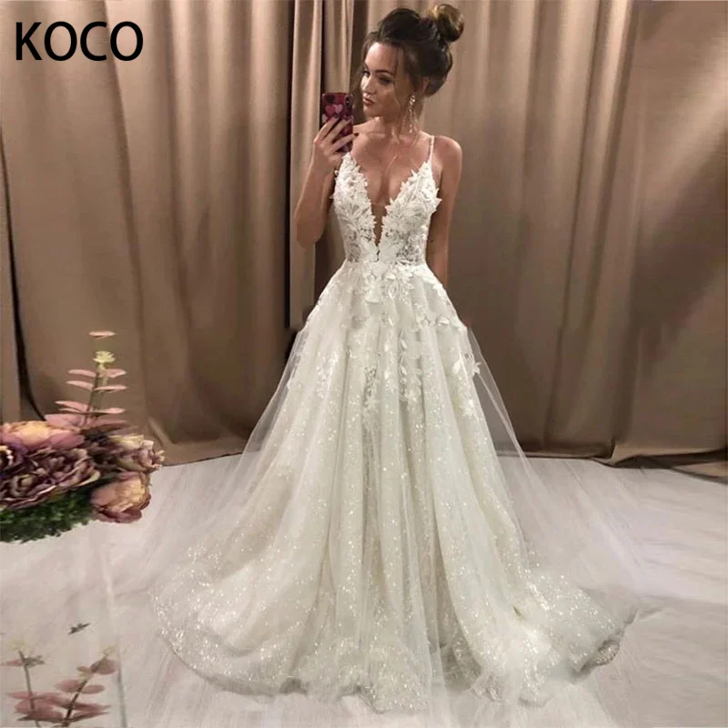 

MACDOUGAL Wedding Dress 2023 Princess V-Neck Spaghetti Glitter Tulle A-Line Gown Vestido De Novia Civil for Women Custom Made