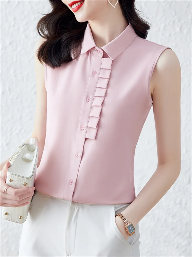 Модная женская блузка Элегантная атласная саржевая лето 2022 розовый топ без