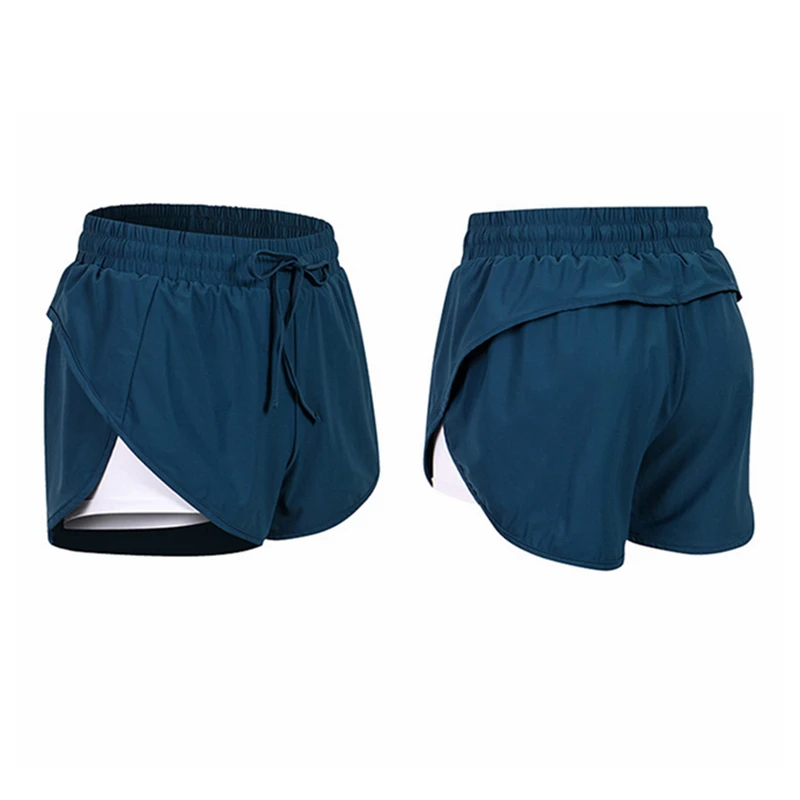 Lulu Yoga Fake Two-piece Shorts Women's Cycling Quick Dry Breathable Loose Fitness Running Sweatpants With Pocket Gym Sportswear