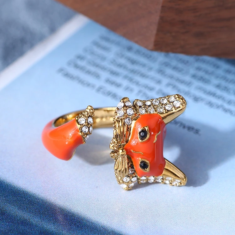 

Эмалированное глазурованное оранжевое Европейское и американское кольцо с лисой, милое модное темпераментное кольцо