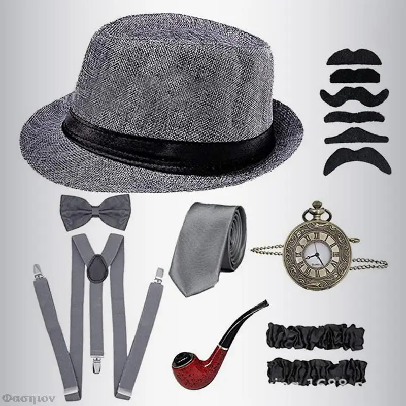 

Мужской комплект аксессуаров для костюма 1920-х годов, манхэттский берет с Y-образными подтяжками, карманные часы 1920-х Гэтсби, костюм для бород...