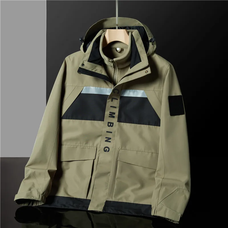 Couple's Three-in-one Color-blocking Waterproof Jacket Outdoor Windproof Detachable Travel Mountaineering Suit  Winter Coat