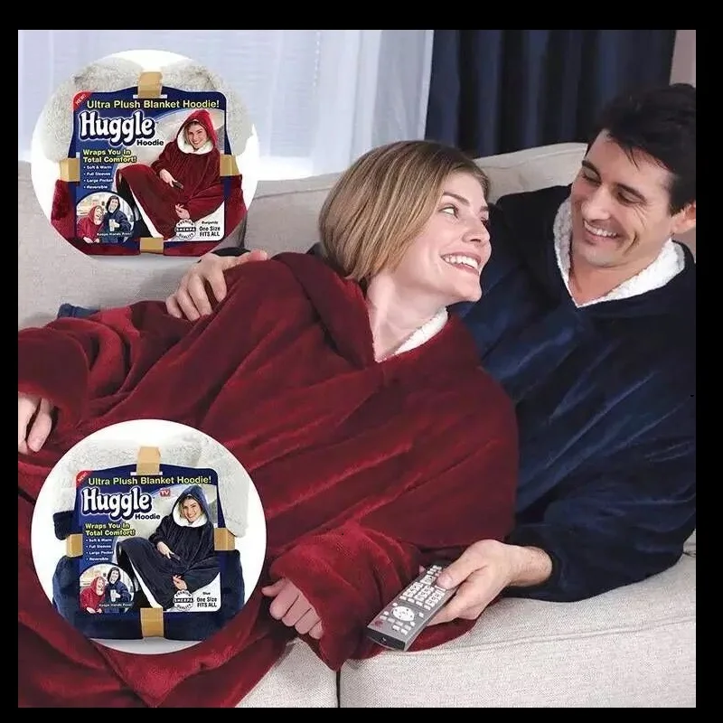 

Huggle Hoodie Plush Fleece Sherpa Blanket Warm Pocket TV 2023