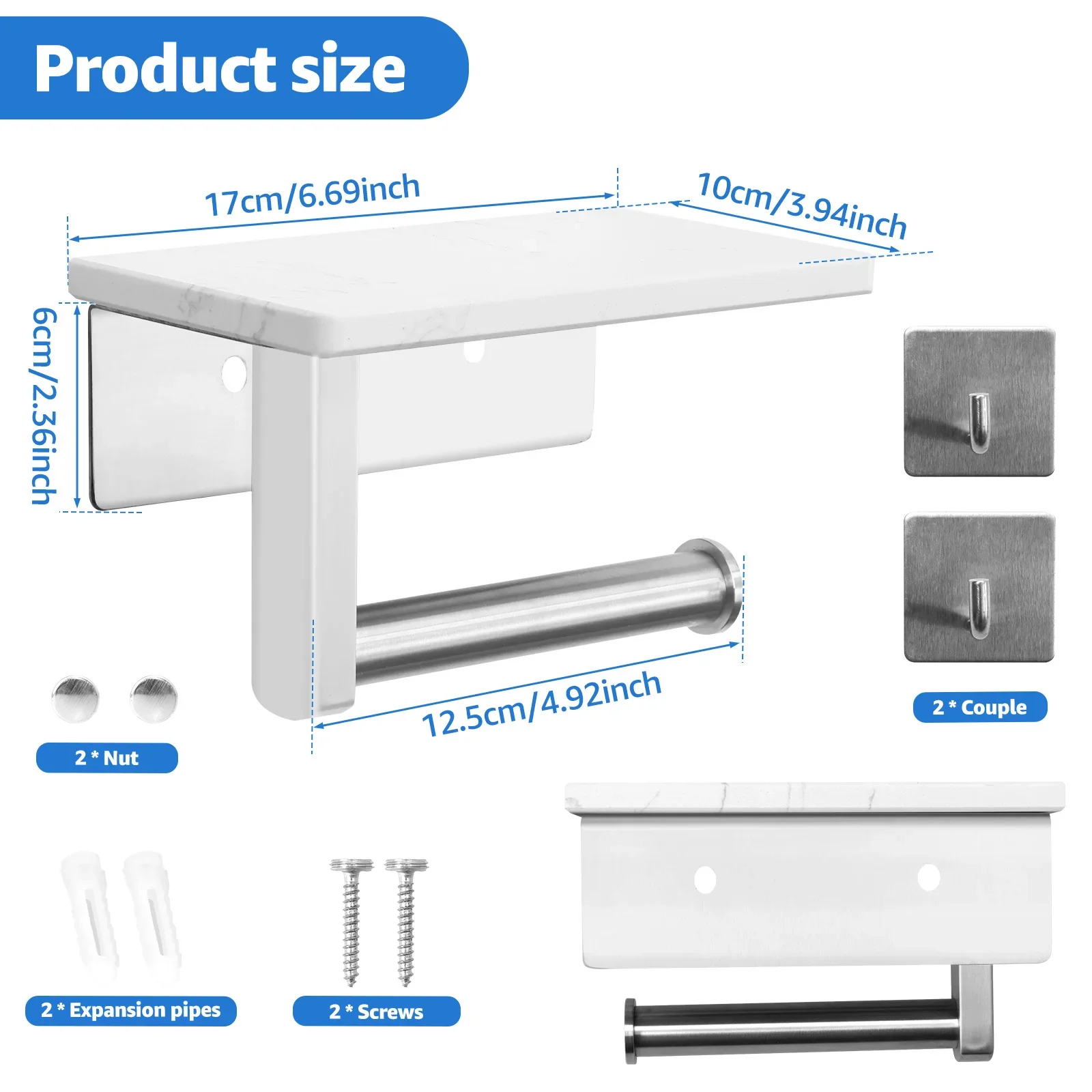 Держатель для туалетной бумаги с мраморной полкой 304 рулон из нержавеющей стали