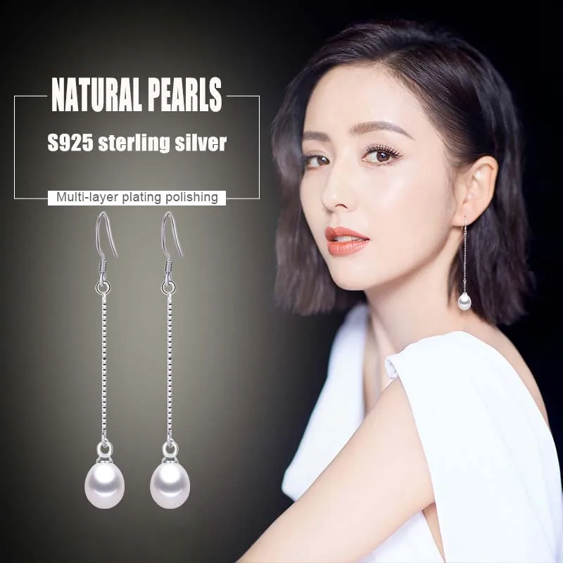 

New Style S925 Sterling Silver Perfect Drop Shape Big Pearls Earrings Fashion Long Tassels Earrings For Women Free shipping