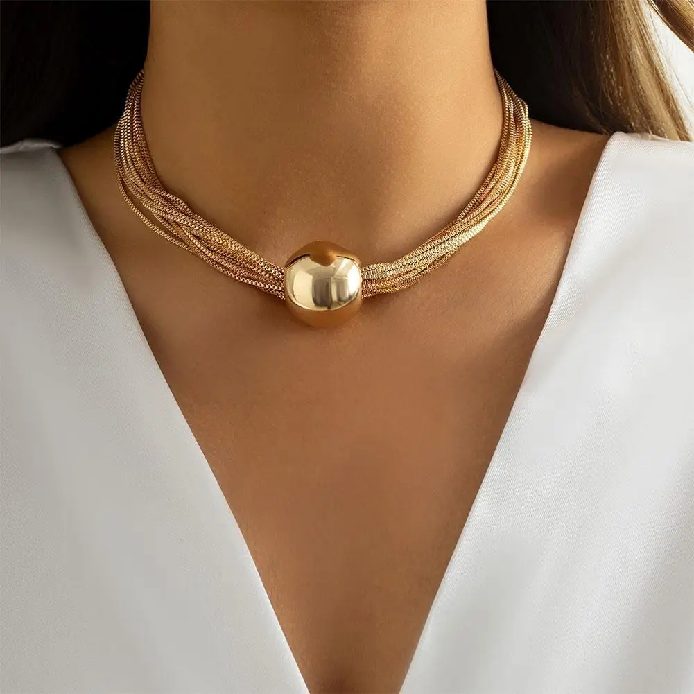 

Women Vintage Big Ball Pendant Choker Gothic Twisted Link Chain Clavicle Jewelry Fashion Necklace Female Steampunk Gift Chu B6y0