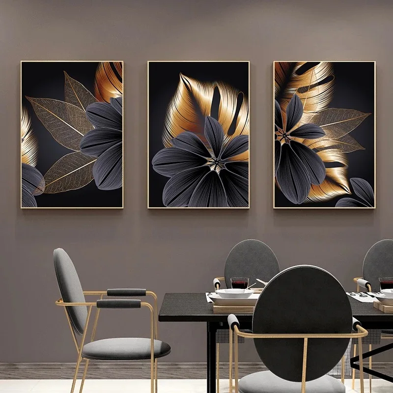 

Decorative Painting Living Room Home Decoration Golden Plant Leaf Abstract Canvas Painting Modern Home Decor Wall Picture