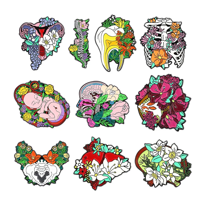 

Flower Organs Teeth Brain Heart Uterine Shape Pins Accessories Clothing Backpack Brooch Enamel Lapel Pins Badge Wholesale
