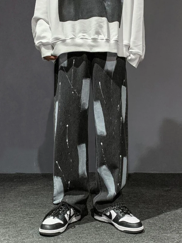 Four Seasons Men's Jeans Trend Hip Hop Straight Loose Wide Leg Pants Skateboard Pants Street Men Plus Size Trousers Ins Hot Sale