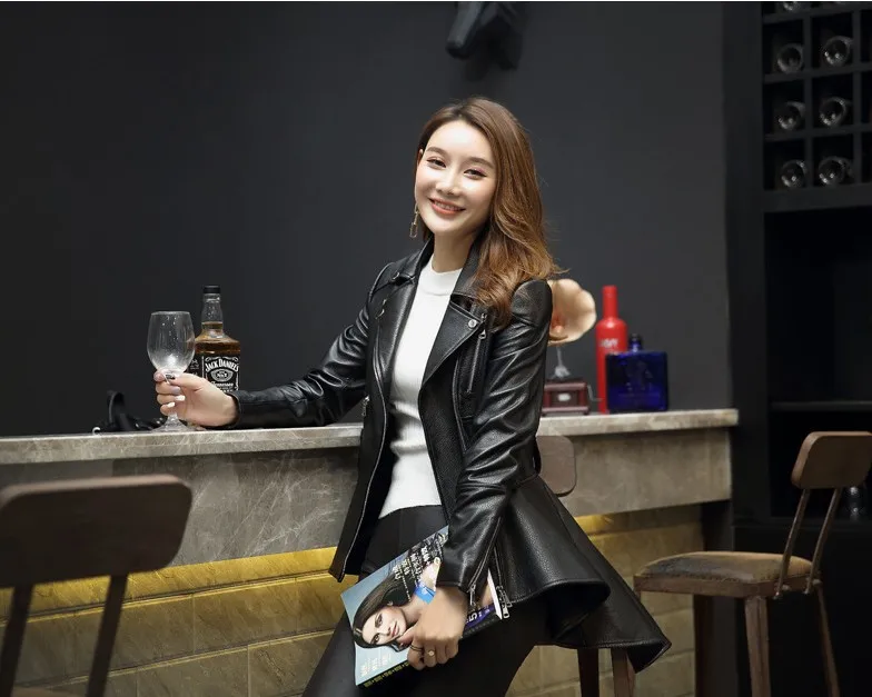 2022 Quick sell leather jacket European  American fashion PU leather jacket swallow tail ruffle leather jacket women