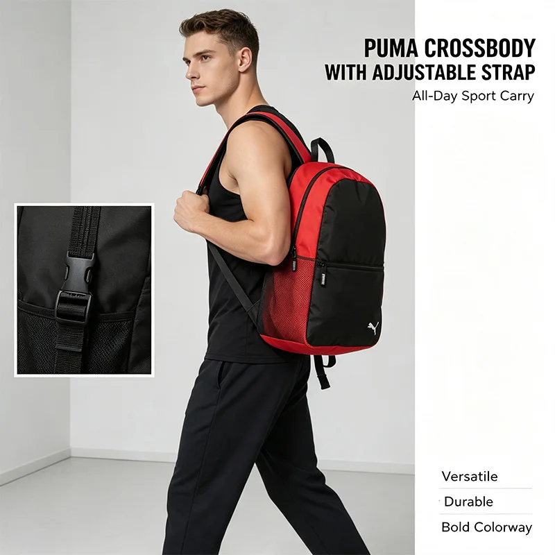 Фото Спортивная сумка-кроссбоди Puma, красно-черная, на плечо, с регулируемым ремнем, легкая, прочная, универсальная, для повседневного и уличного стиля, повседневная сумочка №2