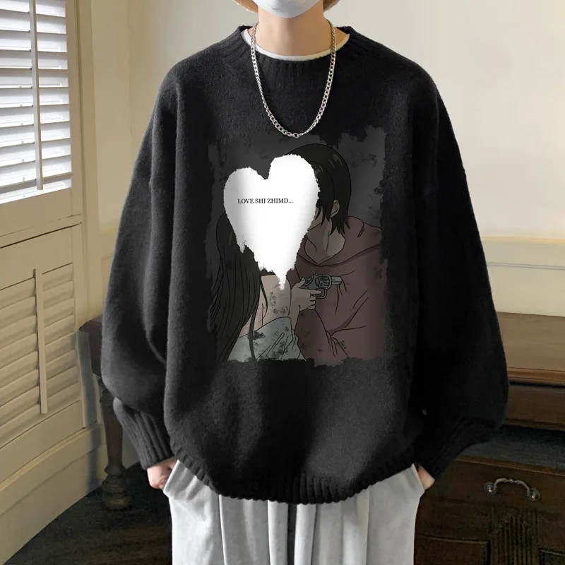 

Harajuku Vintage Sweater Men New Cartoon Printed Knitted Sweater Oversized Pullover Women Japaness Streetwear Sweater Unisex 5XL