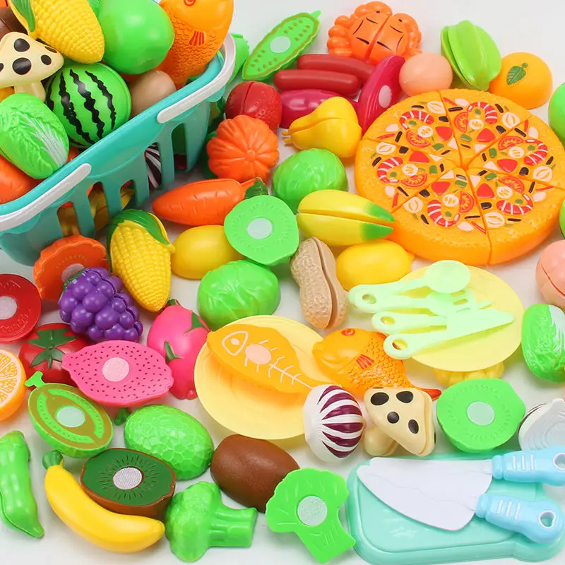 

49 PC Cutting Play Food Toy for Kids Kitchen Pretend Fruit &Vegetables Accessories Educational Toy for Toddler Children Gift