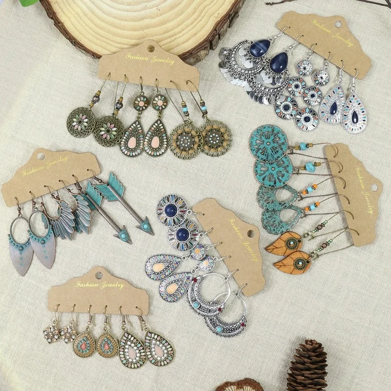Классические Винтажные висячие серьги для женщин 3 шт./компл. этнические богемные