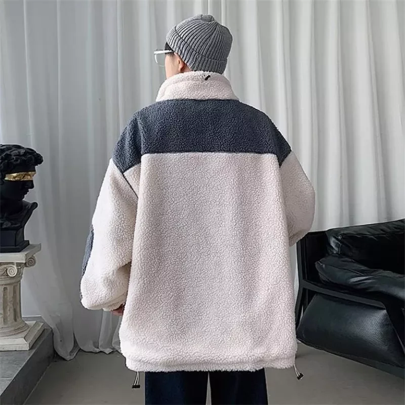 NEW Coats Men Fashion Warm Polar Fleece Thicken Outerwear 2021 Loose Wild Stand Collar Lamb Wool Coats Plus Size Men Clothing