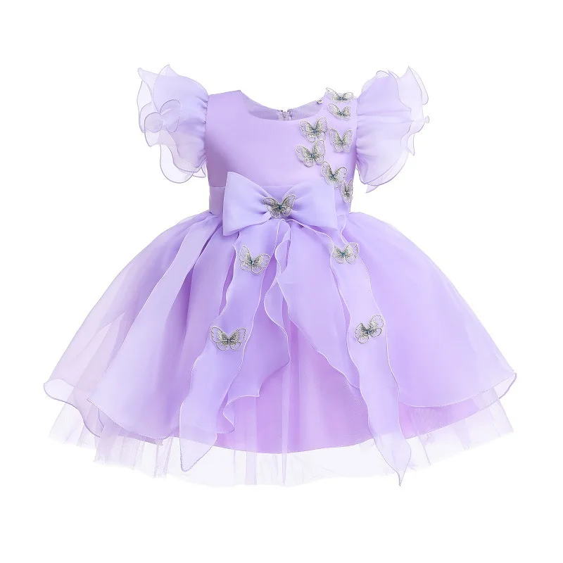 

3 12 Year Children Purple Butterfly Bow Costume Ball Gown Vestido Princess Party Prom Bridesmaid Summer Dress Baby Girls Clothes