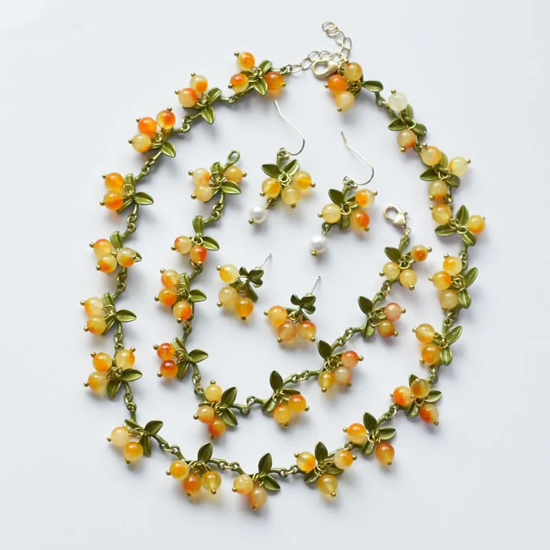 

Korean Version Of The New Retro Mori Plant Leaf Beads Pendant Series Bracelet Earrings Necklace Women