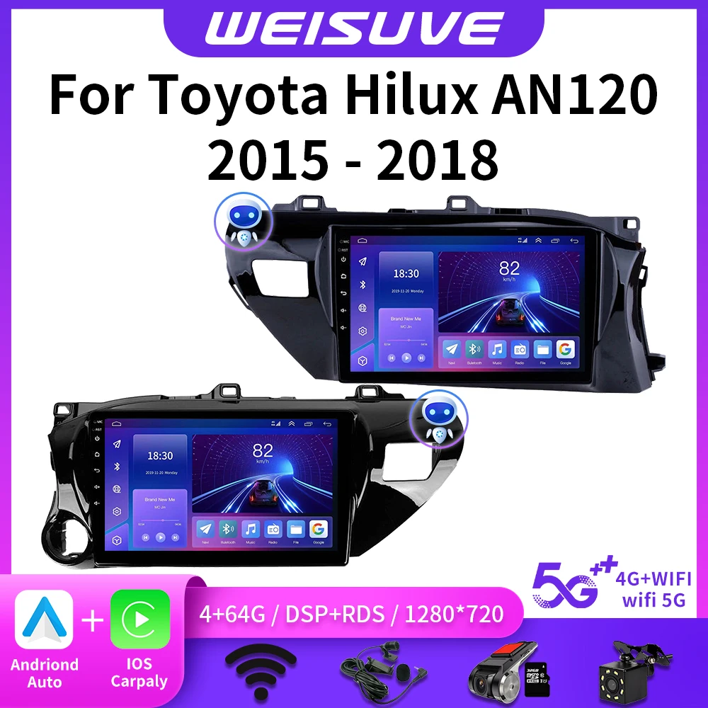 

8Core WIFI 2Din Android12 Auto Car Radio Multimedia For Toyota Hilux Pick Up AN120 2015-2020 RHD LHD 2din Stereo Carplay GPS DVD