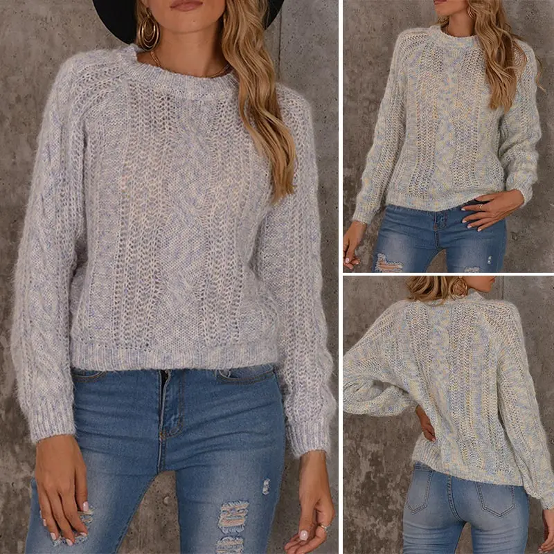 

Hot Kf-Vintage Loose Pullover Sweater Women Autumn Winter O-Neck Full Sleeve Jumpers Cable Sweaters Knitted Tops