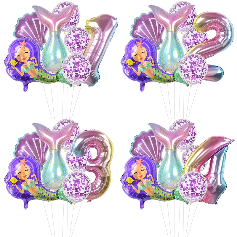 Number Balloons with Confetti Mermaid Balloons for Girls Birthday Party Decorations 1 2 3 4 5 6 7 8 9 Years Old Birthday Decor
