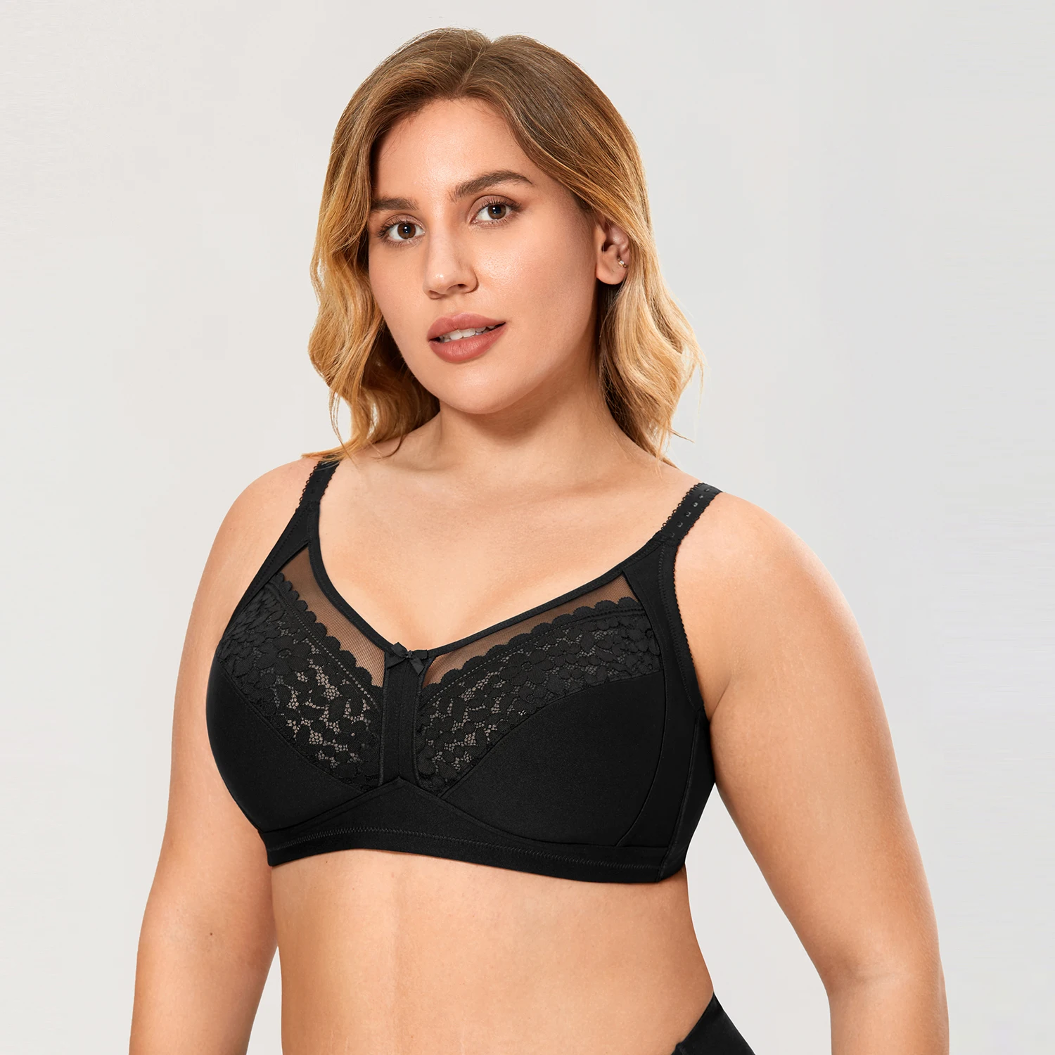 DELIMIRA Women's Full Coverage Floral Lace Wireless Unlined Plus Size Sleep Cotton Bra