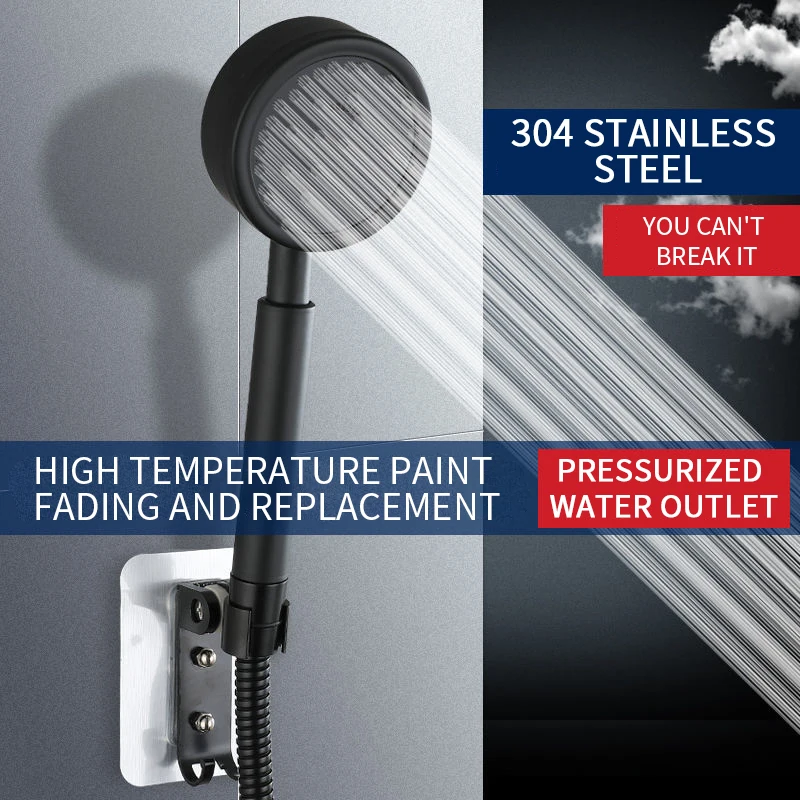 

Black Shower Head 304 Stainless Steel Fall resistant Handheld Wall Mounted High Pressure Bathroom Water Saving Rainfall Shower