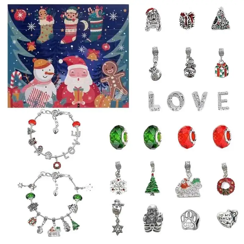 

Christmas Jewelry Advent Calendar DIY Necklace And Bracelet-Making Kit With 22 Christmas Beads Creative DIY For Kids School