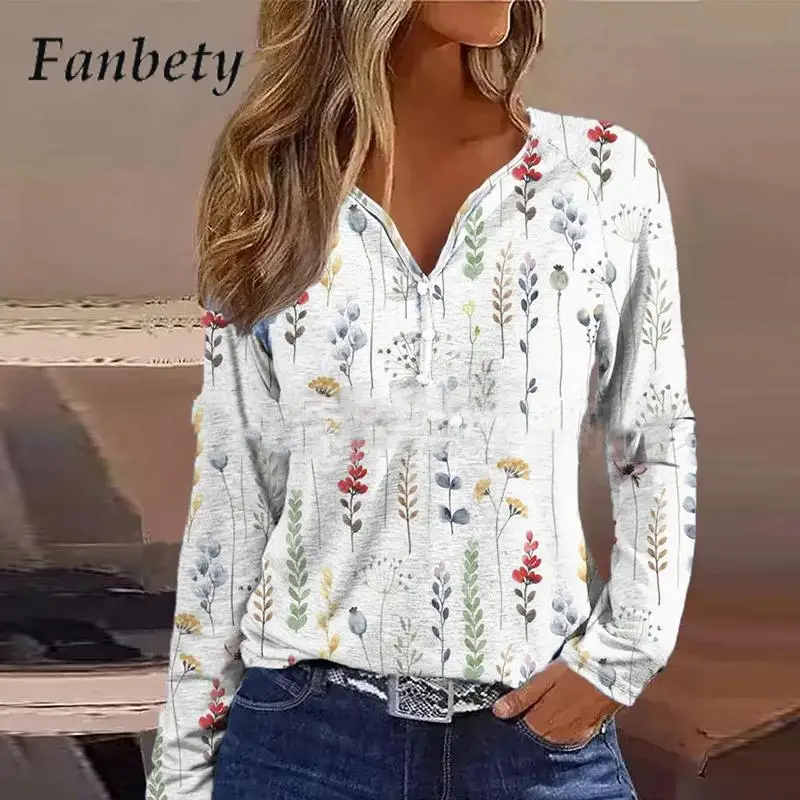 

Women Vintage Pattern Print Blouse Shirts 2023 Vintage O-Neck Pullover Tops Ladies Summer Casual Long Sleeve Blusa Streetwear